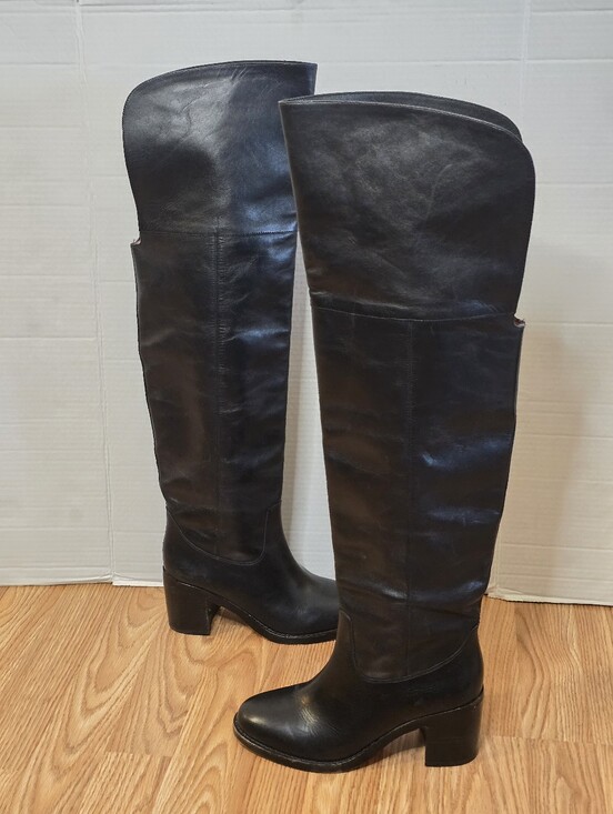 J. Crew Shoes - J.Crew Leather Over the Knee Boots Women's Size 7 Black Block Heel Riding